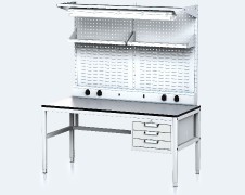 ALGERS Workbench 1885 - 2125 x 1600 x 700 mm - container - perfo - shelf - light